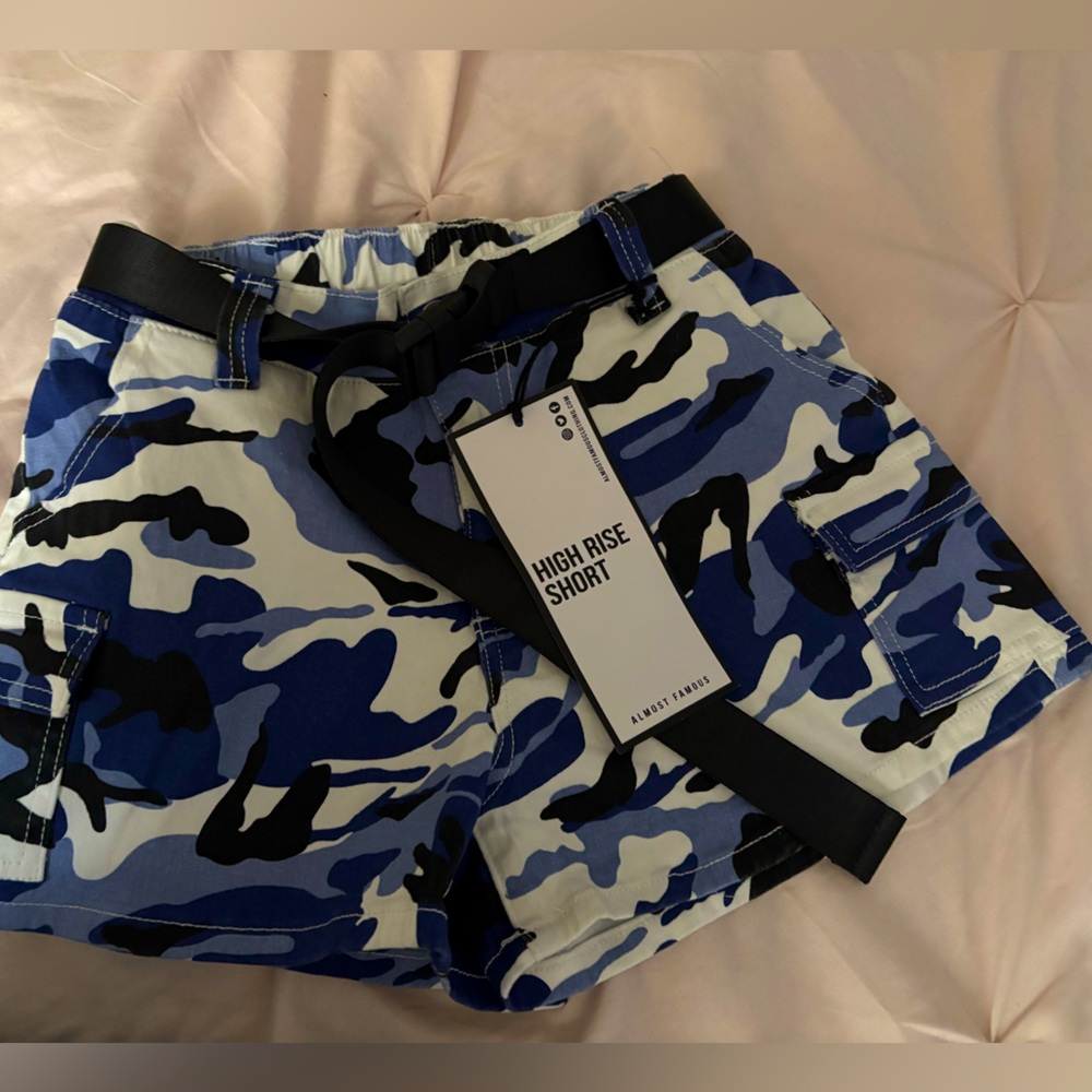 Blue/black/white camo girl jean shorts